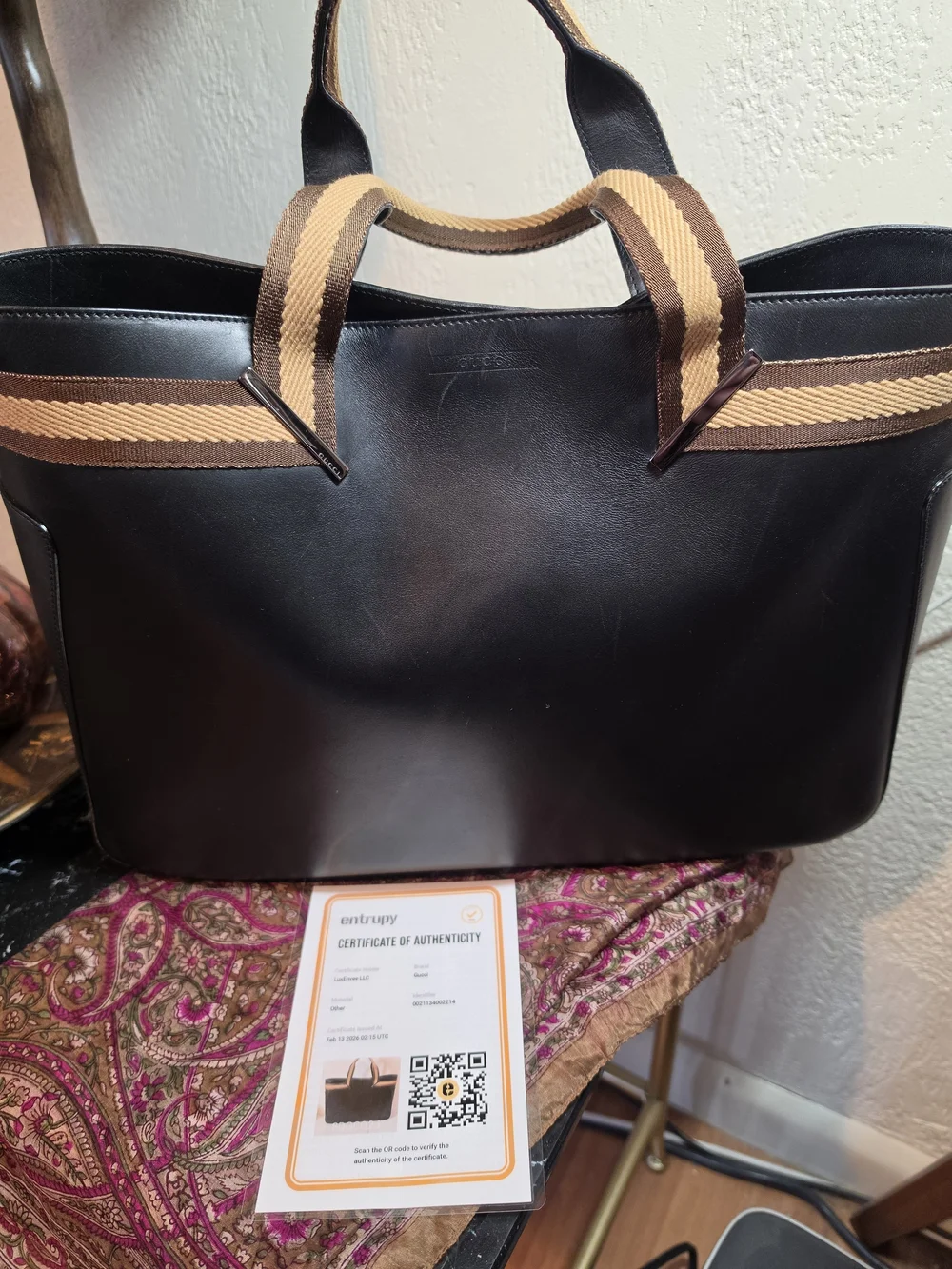 Gucci Vintage Black Web Tote With Top Handles W/COA